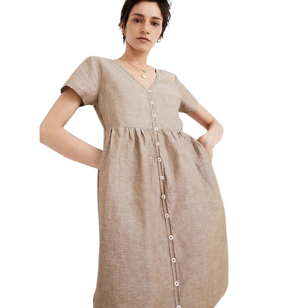 Madewell Khaki Green Linen Blend Mini Dress Size XS